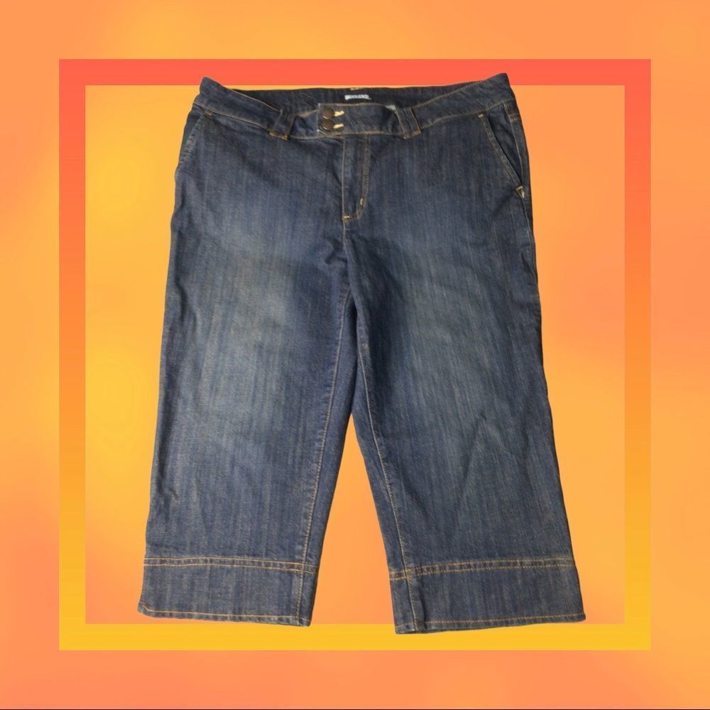 Liz & Co. Jean Shorts women size 16 mid rise 10” stretch Bermuda